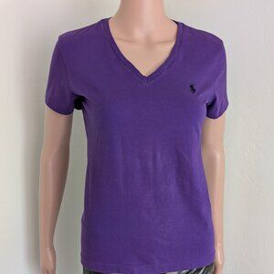 RALPH LAUREN Sport V-Neck Purple TEE Short Sleeve Black Logo SIZE M